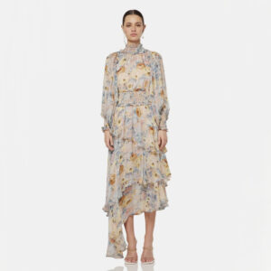 Сукня асиметрична в принт ніжних відтінків