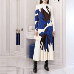 Сукня міді в синьо-коричневий принт