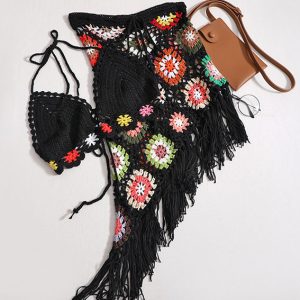 Пляжний комплект рельєфної в'язки чорний