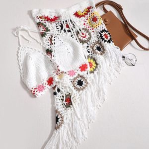 Пляжний комплект рельєфної в'язки білий