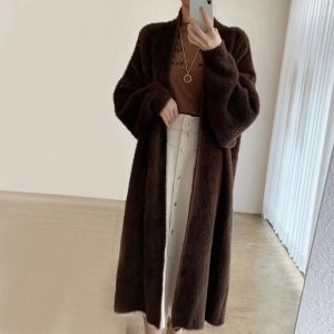 Кардиган з альпаки шоколадного кольору без застібки