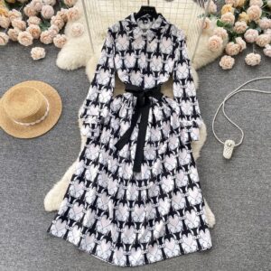 Сукня міді під пояс в принт "кролики"