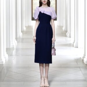 Сукня футляр скомбінована з двох тканин синього та бузкового кольору