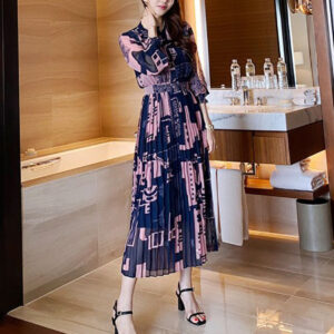 Сукня міді в синьо-рожевий принт