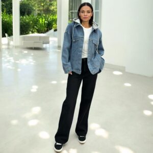 Джинсова куртка оверсайз з капюшоном