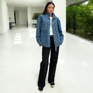 Джинсова куртка оверсайз із вставками